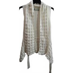 Pants Store Cream Textured Knit Sleeveless Cardigan Vest Size M